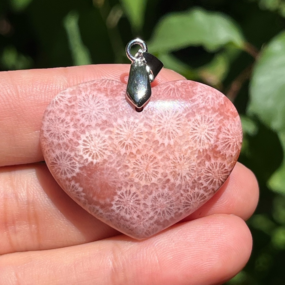 Sterling silver cute‎ coral jade heart pendant 0930